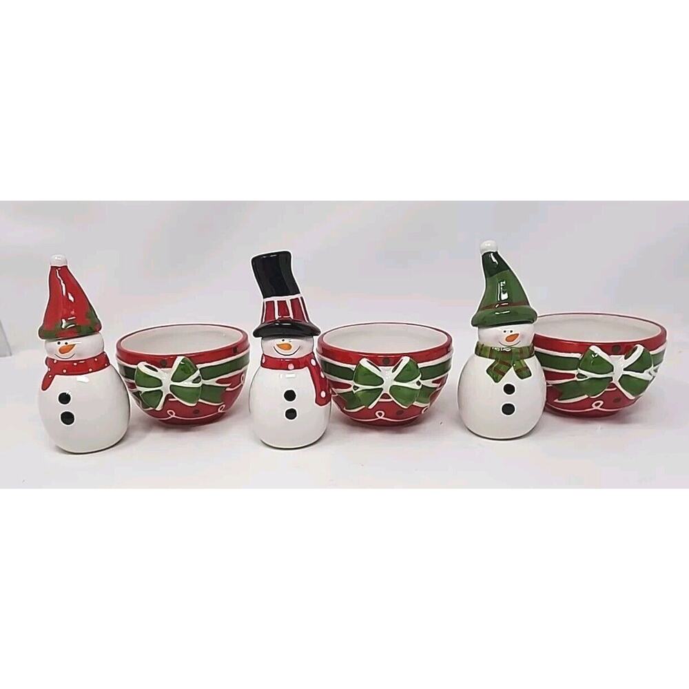 Snowman Knife & Holder w bowl Dessert Cheese Serving Christmas set NIP X-D